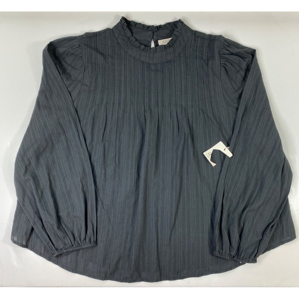 Ana Womens Gray Long Sleeve Ruffled Neck Textured Blouse Size 2X